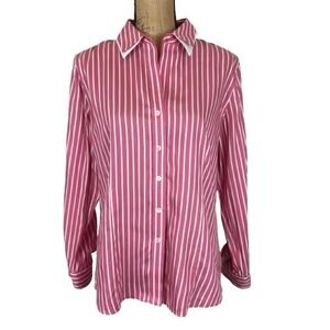 Paperwhite Womens Pink White Striped Button Up Shirt Long Sleeve Size 12‎